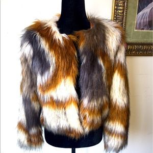 white Multi Colored Faux Fur top party luxury jacket coat